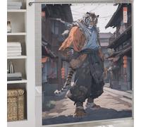POLIUAWS Tiger Karate Fighter Modern Polyester Water Repellent Fabric Polyester Bath Shower Curtains Mildew for Stalls Bathtubs 69.69x70.87Inch（177x180cm）