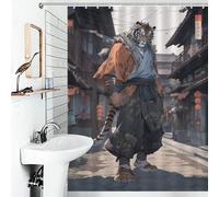 POLIUAWS Tiger Karate Fighter Shower Curtains Set with 12 Hooks 100% Polyester Fabric Washable Shower Curtains Mould Proof for Bathtub Shower Stall 53.54x70.87Inch（136x180cm）
