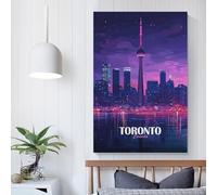 POLIUAWS Toronto Canada Skyline at Night Wall Pictures Living Room for Rustic Farmhouse Bathroom Decor Artwork 16x24inch(40x60cm)