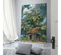 POLIUAWS Tropical Hut by The Sea Art Poster Canvas Wall Art Decorative Bedroom Modern Home Print Picture Artworkss 3D Wall Art Living Room 16x24inch(40x60cm)