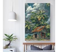 POLIUAWS Tropical Hut by The Sea Custom Canvas Wall Art, Custom Canvas Prints Personalized Canvas Picture for Family Pet Wedding Friends Holiday Birthday 16x24inch(40x60cm)