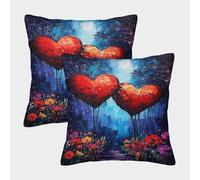 POLIUAWS Two Hearts in The Night Pillow Cases 2 Pack,Soft And Comfortable Pillowcases For Hair And Skin With Envelope Closure 40x40cm