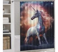 POLIUAWS Unicorn In Nebula 100% Polyester Fabric Washable Shower Curtains Set with 12 Hooks for Shower Bath Curtain Wet Room 64.17x70.87Inch（163x180cm）