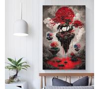 POLIUAWS Unicorn on Floating Island with Red Moon Art Poster Canvas Poster Wall Art Decorative Painting Bedroom Painting Posters 20x30inch(50x75cm)