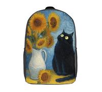 POLIUAWS Van Gogh's Cat And Sunflowers Backpacks 3D Printed Kids School Backpack School Bag Fashion Rucksacks for Boys Elementary And Middle School Students 17inch