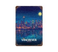 POLIUAWS Vancouver Canada Night Skyline Illustration Retro Poster Metal Tin Sign Chic Art Retro Iron Painting Bar People Cave Cafe Family Garage Poster Wall Decoration 11.8"x7.9"