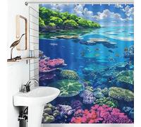 POLIUAWS Vibrant Coral Reef Ecosystem Illustration Hilarious Bath Curtain with Hooks Waterproof Fabric Shower Curtain Anti Mould for Toile Bathroom Dorm 56.30x70.87Inch（143x180cm）