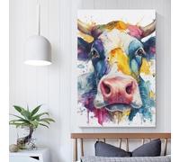 POLIUAWS Vibrant Cow Art Canvas Pictures for Wall Animal Art 3d Wall Art for Rustic Farmhouse Bathroom Deco 20x30inch(50x75cm)