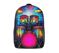 POLIUAWS Vibrant Drum Set Art Children's Backpacks School Backpack 3D Printed Bag Bookbag for Kids Travel Rucksacks Boy Girl Book Bags Kids School Bag 17inch