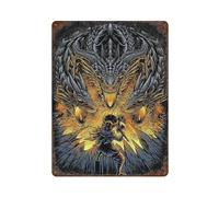 POLIUAWS Viking Versus Three-Headed Dragon Illustration Metal Wall Plaque Vintage Man Cave Wall Decor Bar People Cave Cafe Family Garage Poster Wall Decoration 15.7"x11.8"