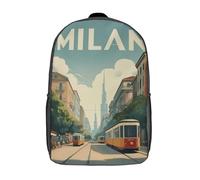 POLIUAWS Vintage Milan Tram Scene Children's Backpacks School Backpack 3D Printed Bag Bookbag for Kids Travel Rucksacks Boy Girl Book Bags Kids School Bag 17inch
