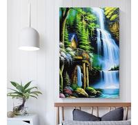 POLIUAWS Waterfall Cabin Landscape Vintage Picture Modern Wall Artwork Decor Living Room for Wall Decor Gifts Women Men 12x18inch(30x45cm)
