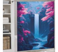 POLIUAWS Waterfall in A Blue Canyon Cherry Blossom Shower Curtains Mould Proof 100% Polyester Fabric Washable Bathroom Decor Curtains for Shower Bath Curtain Wet Room 69.69x70.87Inch（177x180cm）