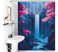 POLIUAWS Waterfall in A Blue Canyon Cherry Blossom Shower Curtains Set with 12 Hooks 100% Polyester Fabric Washable Shower Curtains Mould Proof for Bathtub Shower Stall 53.54x70.87Inch（136x180cm）
