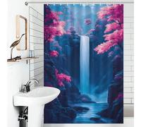 POLIUAWS Waterfall in A Blue Canyon Cherry Blossom Shower Curtains Set with 12 Hooks 100% Polyester Fabric Washable Shower Curtains Mould Proof for Bathtub Shower Stall 46.85x70.87Inch（119x180cm）