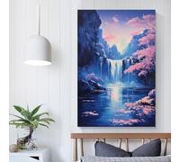 POLIUAWS Waterfall Serenity Cherry Blossom Nature Wall Canvas Art for Bedroom Living Room & Bathroom Decor Large Canvas Wall Art for Living Room 24x36inch(60x90cm)