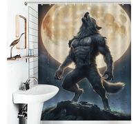 POLIUAWS Werewolf Howling at The Moon Washable Waterproof Cloth Fabric Decor Bath Curtains for Bathroom with Hooks 56.30x70.87Inch（143x180cm）