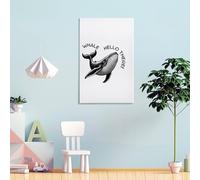 POLIUAWS Whale Hello There! Black And White Print Wall Art for Adults Canvas Artwork for Gifts from Kids Home Decor Living Room Bedroom Birthday Gifts Women 16x24inch(40x60cm)