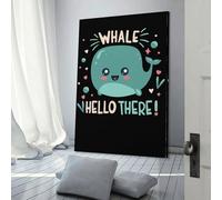 POLIUAWS Whale Hello There Canvas Artwork Modern Wall Art Painting Prints Poster for Boys Room Office Workplace Home Wall Decor Stretched Easy to Hang 12x18inch(30x45cm)