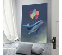 POLIUAWS Whale Hello There Posters Prints Oil Canvas Mural Painting Lying Sideways Modern Wall Art Bathroom Decor 20x30inch(50x75cm)