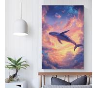 POLIUAWS Whale in The Sky Canvas Painting Wall Art For Teens Game Boys Room Wall Decor Modern Wall Art 08x12inch(20x30cm)