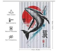 POLIUAWS Whale Jump Sumi-e Washable Waterproof Cloth Fabric Bathroom Decor Curtains for Bathroom Wet Room 46.85x70.87Inch（119x180cm）