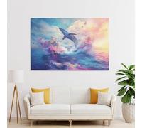 POLIUAWS Whale Leaping Through Clouds Living Room Pictures for Walls for Rustic Farmhouse Bathroom Decor Wall Art Canvas 16x24inch(40x60cm)