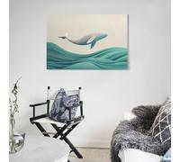 POLIUAWS Whale Over Paper-Cut Waves Custom Canvas Prints Cute Room Decor Ready to Hang Modern Art Prints 24x36inch(60x90cm)