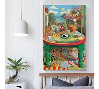 POLIUAWS Whimsical Garden Tea Party Scene Wall Pictures Bedroom Wall Decor Ready to Hang for Bathroom Toilet Decor Wall Canvas 12x18inch(30x45cm)