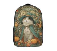 POLIUAWS Whimsical Witch Cat School Bag 3D Printed Backpacks Fashion Kids School Backpack Boys Rucksacks for Boys Elementary And Middle School Students 17inch