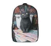 POLIUAWS Whiskered Watcher on The Toilet Children's School Backpack Fashion Casual Children's Backpacks 3D Printed School Bags Boy School Backpack Large Backpack 17inch