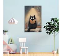 POLIUAWS Whiskered Wisdom A Cat's Literary Night Toilet Wall Art for Living Room Bedroom 20x30inch(50x75cm) Art Work for Home Walls