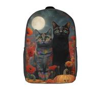POLIUAWS Whiskered Wonders Under Moonlight Rucksacks 3D Printed Children Backpacks Backpacks Fashion Casual Daypack Cute Travel Bags Outdoor Casual Daypack for Boy And Girl 17inch