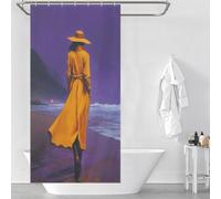 POLIUAWS Whisper of The Tide with Hooks Waterproof Fabric Decor Bath Curtains for Bathroom Wet Room 35.43x70.87Inch（90x180cm）