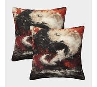 POLIUAWS White Fox And Yin Yang Print Pillow Case - 2 Pack Pillowcase for Mother With Envelope Closure 40x40cm