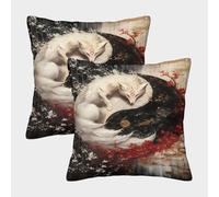 POLIUAWS White Fox Yin Yang Square Pillows for Office Car Super Soft And Cozy Pillow Case Covers 50x50cm
