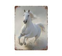 POLIUAWS White Horse Running Metal Wall Plaque Vintage Man Cave Wall Decor for Bathroom Home Room Farmhouse Cafes Store 15.7"x11.8"