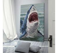 POLIUAWS White Shark Attack Paintin Art Poster Fancy Wall for Living Room Bar Decoration Room Wall Decor Birthday Couple Celebrating 08x12inch(20x30cm)