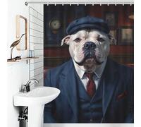 POLIUAWS White XL Bully Dog Wearing A Suit in The Pub Modern Fabric Bathroom Decor Set with Hooks Waterproof Fabric Shower Curtain Anti Mould for Bathroom Wet Room 53.54x70.87Inch（136x180cm）