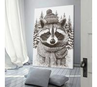POLIUAWS Winter Raccoon Wall Canvas Home Office Kitchen Gallery Corridor Bathroom Wall Decor Ready To Hang 08x12inch(20x30cm) Pictures for Bedroom Walls