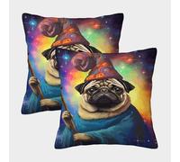 POLIUAWS Wizard Pug Funny Pixel Art Personalised Pillowcase for Sofa Chair Couch/Bedroom Decorative Decorative Modern Queen Size Pillow Cases 45x45cm