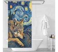 POLIUAWS Wolf Dreams Under Starry Night Sky 100% Polyester Fabric Washable Decor Bath Curtains for Shower Bath Curtain Wet Room 35.43x70.87Inch（90x180cm）