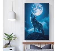 POLIUAWS Wolf Howling at The Moon Posters Prints For Home Bedroom Toilet Bathroom Wall Decor Wall Art Canvas Birthday Couple Celebrating 20x30inch(50x75cm)