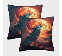 POLIUAWS Wolf Howling at The Moon Toddler Pillow Cases for Hair And Skin Breathable Standard Pillow Case 2 Pack 45x45cm