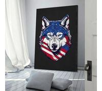 POLIUAWS Wolf US Flag Patriotic Poster Decorative Canvas Posters Wall Art Room Decor Modern Aesthetic Poster Supplies Home Decoration 08x12inch(20x30cm)