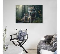 POLIUAWS Wolf With Cub Wall Canvas Art for Bedroom for Toilet Bathroom Decor Large Canvas Wall Art for Living Room 12x18inch(30x45cm)