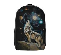 POLIUAWS Wolf's Cosmic Howl Backpacks Kids School Backpack School Bag 3D Printed School Bag for Boys Elementary And Middle School Students 17inch