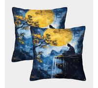 POLIUAWS Zen Meditation Under Full Moon Pillow Case Covers, Pillow Case Set of 2 Throw Pillow With Envelope Closure Covers Polyester 45x45cm