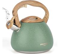 POLIVIAR Stove Top Kettle- Stainless Steel Stovetop Kettle 2.7 L- Audible Whistle Kettle Kettle- Tea Kettle Anti Rust and Anti Hot Handle- Suitable for All Heat Sources (Green-Crack Finish)
