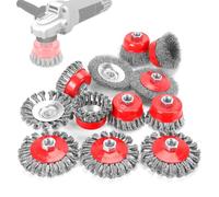 POLIWELL 12 Pack Wire Wheel Brush for Angle Grinder, 6pcs 4” Wheel Brushes, 6pcs 3” Cup Brush Set for 4 1/2 Grinders, 5/8 -11 Threaded Arbor, 0.020In Twisted Knotted Carbon Steel for Removal Rust
